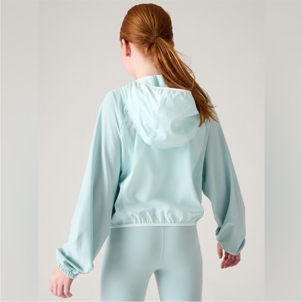 Athleta Track Star Hooded Jacket Light Blue/Aqua/Oasis/Packable-Girls Sz XL / 14 - Picture 6 of 9
